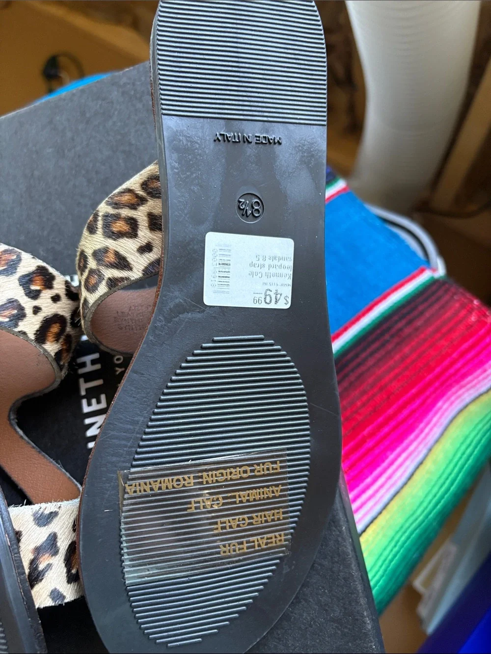 Kenneth Cole Leopard Print Toe-Loop Sandals - tan/black